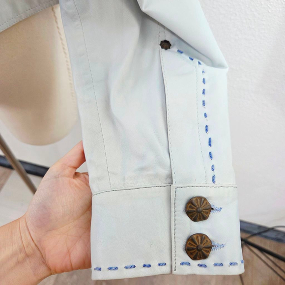 Double D Ranch light blue leather moto jacket studded distressed size large - Picture 6 of 10